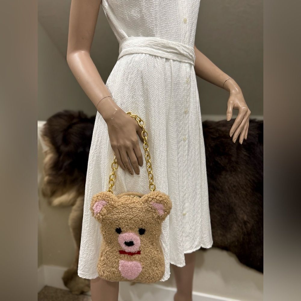 Colorblock Handmade Cute Real Shearling Teddy Bear Purse/Crossbody/Phone Pouch - Picture 14 of 16